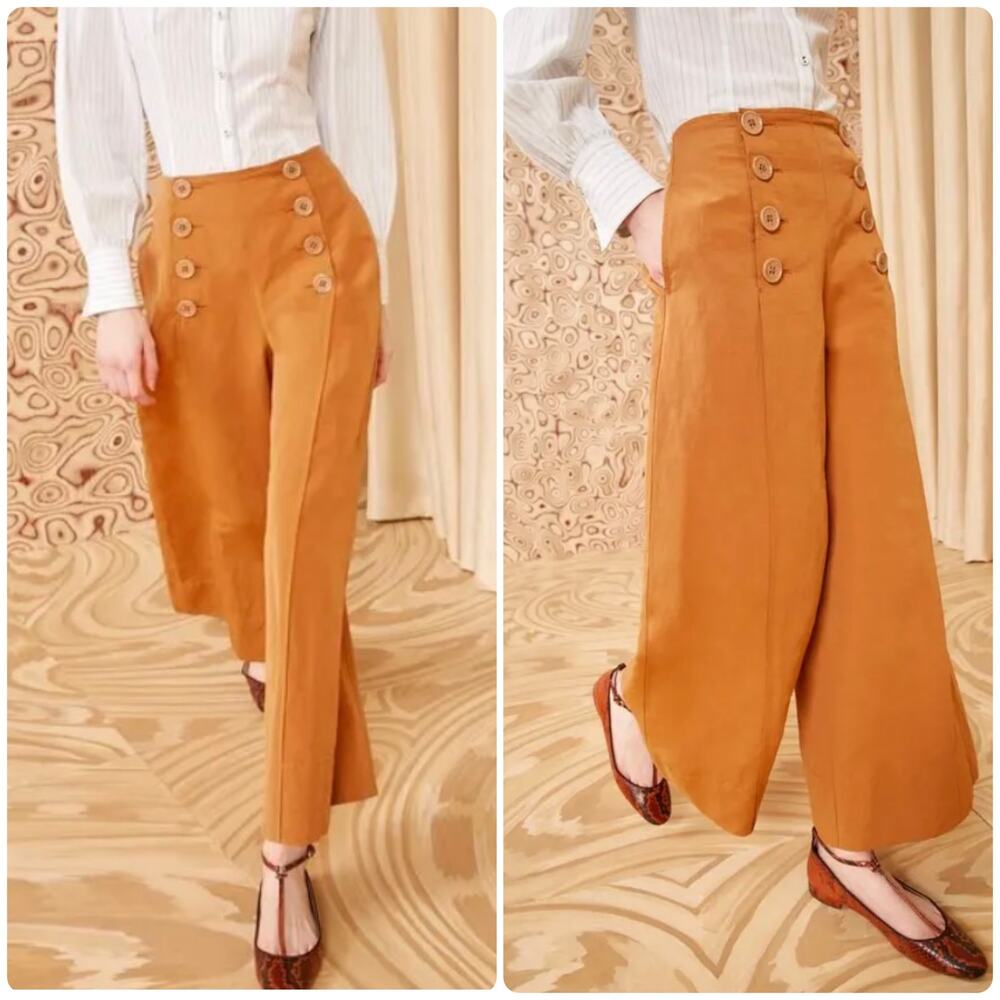 Ulla Johnson Polina wide flared pants cotton linen silk size 2 DR